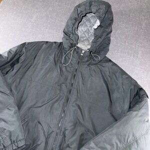Athletic Works Mens XL Black Hooded Windbreaker Jacket Quilted Lining Full Zip